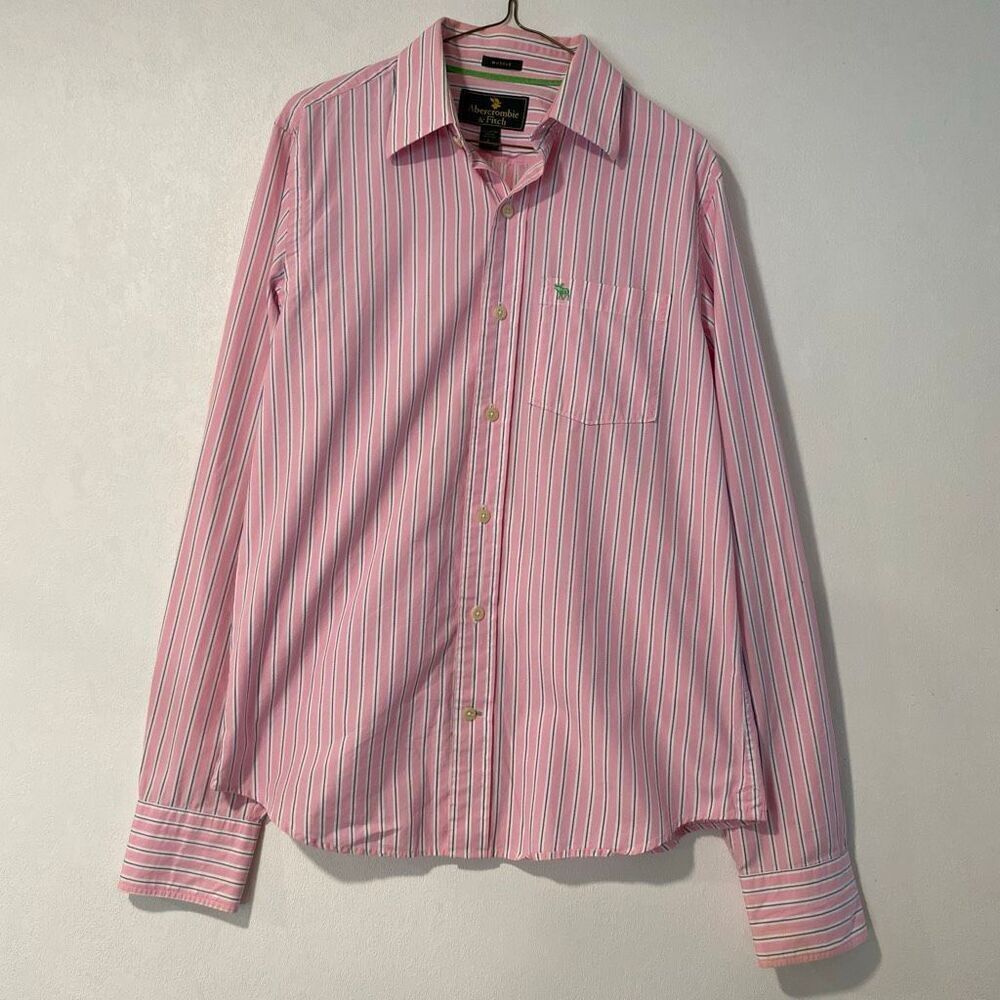 Abercrombie & Fitch Men’s Pink Striped Muscle Fit Button Down Shirt Size L